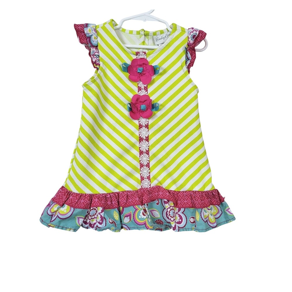 Emily Rose Girls Lime Green Chevron Pink Floral Sleeveless Ruffle Tunic Top 4